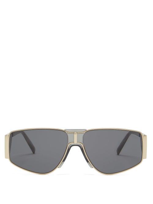 Matchesfashion.com Givenchy - Acetate-panel Angular Metal Sunglasses - Mens - Gold
