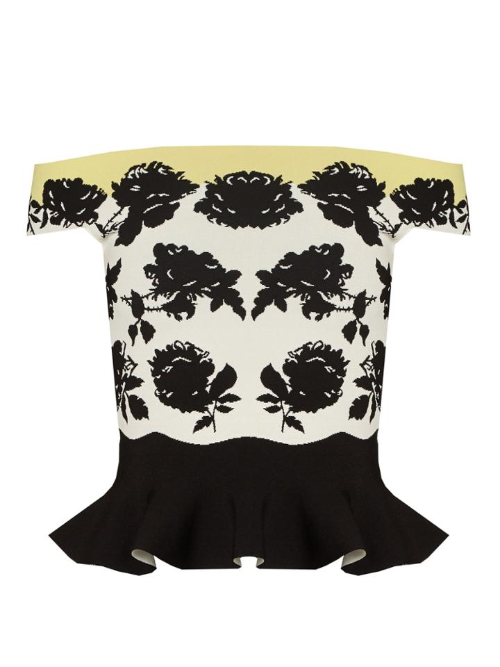 Alexander Mcqueen Rose-intarsia Off-the-shoulder Peplum Top