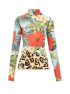 Matchesfashion.com 0 Moncler Genius Richard Quinn - Leopard And Hibiscus Print High Neck Top - Womens - Blue Multi