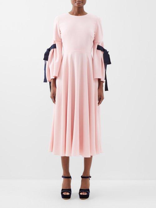 Roksanda - Bow-sleeve Pleated Crepe Midi Dress - Womens - Pale Pink