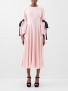 Roksanda - Bow-sleeve Pleated Crepe Midi Dress - Womens - Pale Pink