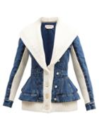 Alexander Mcqueen - Peplum-hem Denim And Ribbed-knit Jacket - Womens - Denim