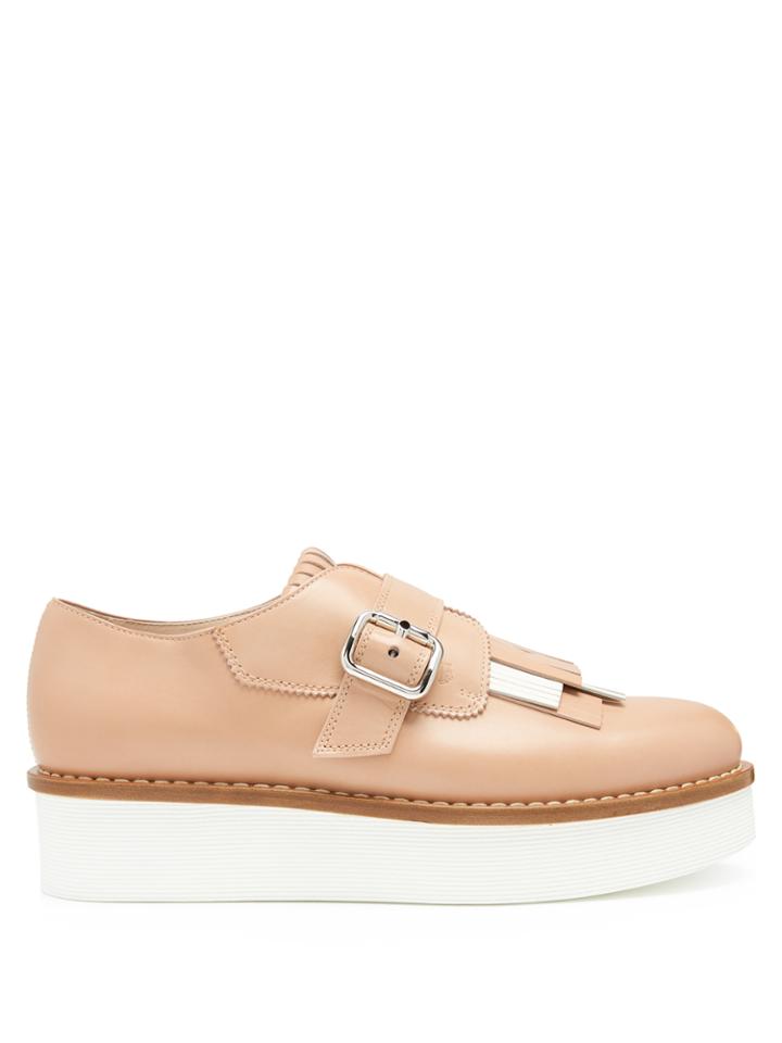 Tod's Monk-strap Fringed Leather Flatform Shoes