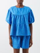 Merlette - Paraiso Gathered Cotton-cloqu Top - Womens - Blue