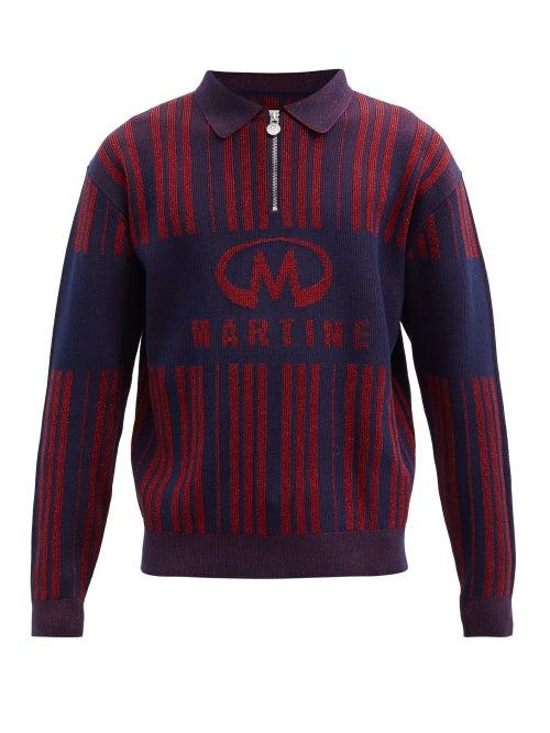 Matchesfashion.com Martine Rose - Logo-jacquard Cotton-blend Lam Polo Sweatshirt - Mens - Red Navy