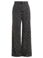 Matchesfashion.com Alexachung - Floral Print Wide Leg Crepe Trousers - Womens - Black White