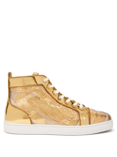 Matchesfashion.com Christian Louboutin - Louis Foil Embellished High Top Leather Trainers - Mens - Gold