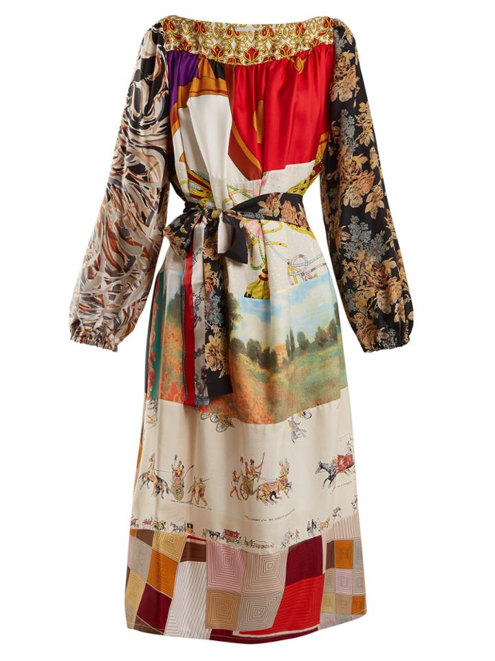 Rianna + Nina Vintage Patchwork Scarf-print Silk Dress