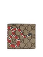 Matchesfashion.com Gucci - Gg Supreme And Kingsnake Print Bi Fold Wallet - Mens - Brown