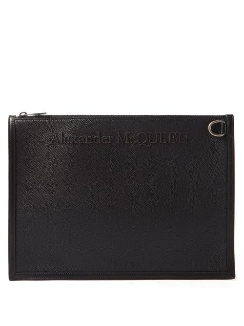 Alexander Mcqueen - Logo-embroidered Grained-leather Pouch - Mens - Black
