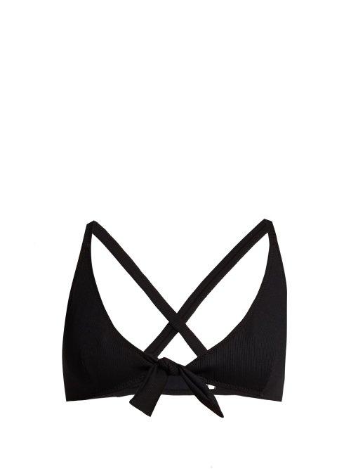 Matchesfashion.com Solid & Striped - Fiona Ribbed Tie Up Bow Bikini Top - Womens - Black
