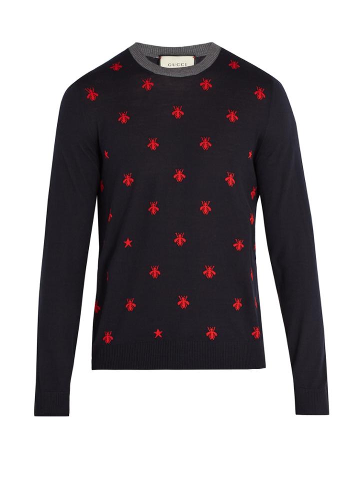 Gucci Bee-embroidered Wool Sweater