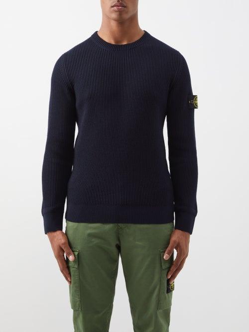 Stone Island - Crew-neck Wool Sweater - Mens - Blue Navy