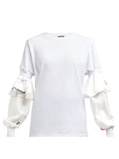 Matchesfashion.com Symonds Pearmain - Silk Satin Tiered Sleeve Cotton T Shirt - Womens - White