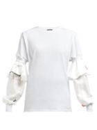 Matchesfashion.com Symonds Pearmain - Silk Satin Tiered Sleeve Cotton T Shirt - Womens - White
