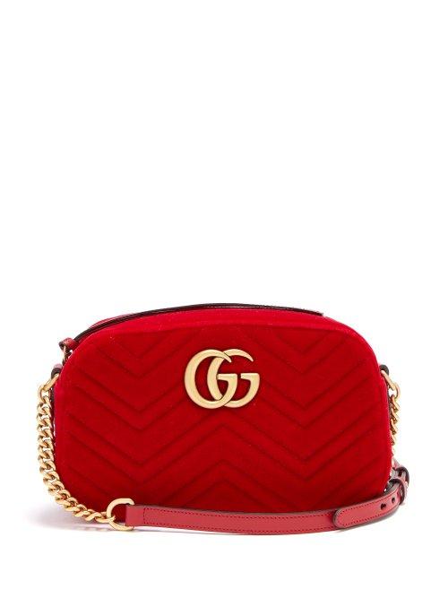 Matchesfashion.com Gucci - Gg Marmont Quilted Velvet Cross Body Bag - Womens - Red