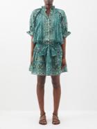 Juliet Dunn - Mirrored Mosaic-print Cotton Mini Shirt Dress - Womens - Dark Green