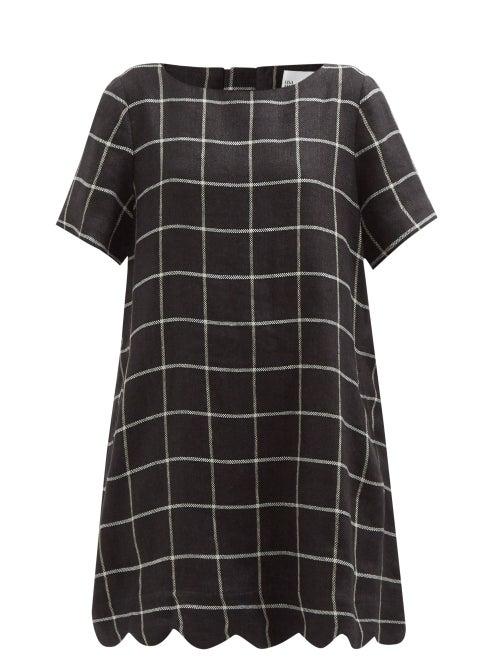 Lisa Marie Fernandez - Scalloped-hem Check Linen Dress - Womens - Black White