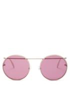 Matchesfashion.com Alexander Mcqueen - Metal Piercing Bar Round Sunglasses - Womens - Dark Pink