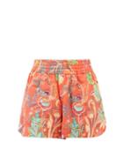 Etro - Paisley-print Ramie Shorts - Womens - Orange Print