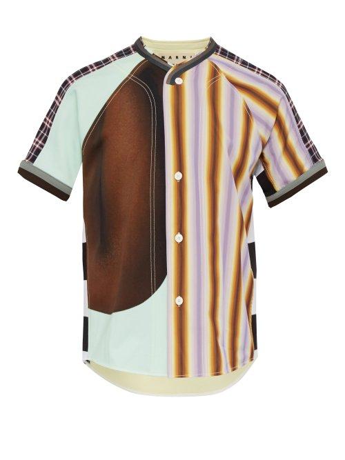 Matchesfashion.com Marni - Patchwork Cotton And Jersey Bowling Shirt - Mens - Multi