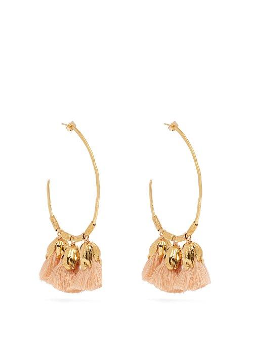 Matchesfashion.com Elise Tsikis - Choras Gold Plated Tassel Hoop Earrings - Womens - Pink