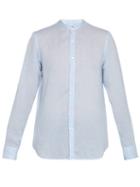 Matchesfashion.com Giorgio Armani - Slubbed Linen Poplin Band Collar Shirt - Mens - Light Blue