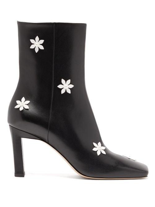 Matchesfashion.com Wandler - Isa Flower Embellished Leather Ankle Boots - Womens - Black White