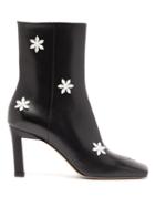 Matchesfashion.com Wandler - Isa Flower Embellished Leather Ankle Boots - Womens - Black White