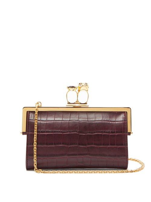 Matchesfashion.com Alexander Mcqueen - Crocodile Effect Leather Ring Clutch - Womens - Burgundy