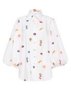Ladies Beachwear Ale Mais - Under The Sea Embroidered Linen Shirt - Womens - Ivory
