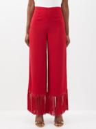 Taller Marmo - Tulum Fringed Crepe Cropped Trousers - Womens - Red