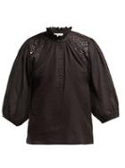 Matchesfashion.com Apiece Apart - Vera Ruffled Neck Cotton Blouse - Womens - Black