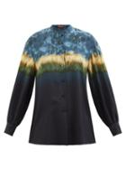 Altuzarra - Patsy Stand-collar Tie Dye-print Crepe Shirt - Womens - Dark Blue