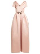 Rochas Dragonfly-appliqu V-neck Duchess-satin Gown