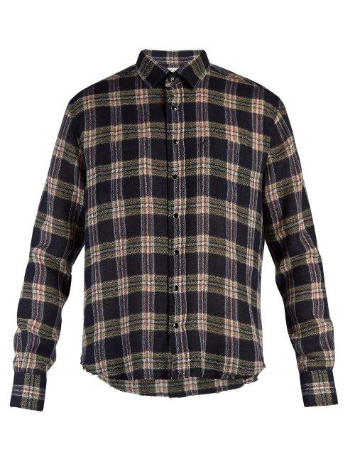 Matchesfashion.com Saint Laurent - Raw Edge Plaid Shirt - Mens - Blue