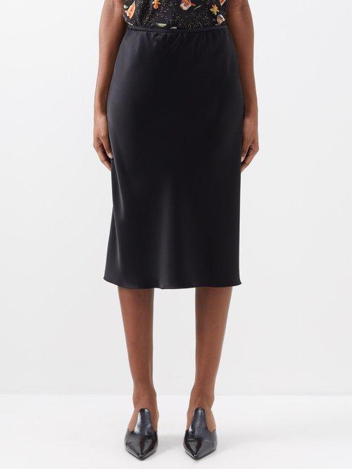 Nanushka - Zarina Satin Midi Skirt - Womens - Black