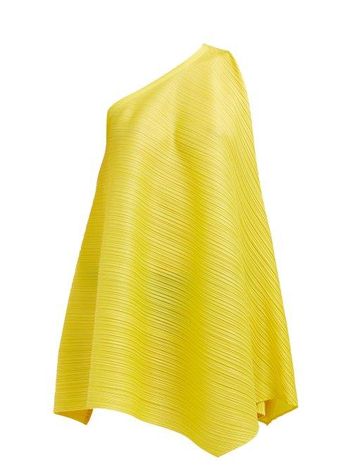 Matchesfashion.com Pleats Please Issey Miyake - One Shoulder Sleeveless Tech Pleated Dress - Womens - Yellow