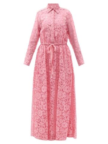 Ladies Rtw Valentino - Drawstring-waist Floral-lace Shirt Gown - Womens - Pink