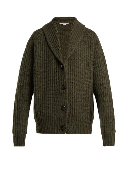 Matchesfashion.com Stella Mccartney - Ribbed Cashmere Blend Cardigan - Womens - Khaki