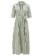 Emporio Sirenuse - Ottavia Waist-tie Ikat-print Cotton-voile Dress - Womens - Green Stripe