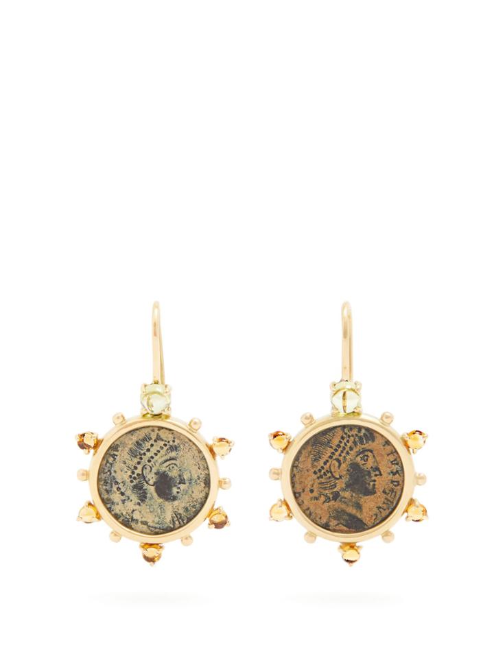 Dubini Empress Coin, Citrine & Heliodor Gold Earrings