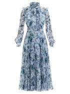 Erdem - Narella Hogarth-print Pleated-chiffon Dress - Womens - Blue