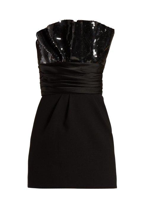 Matchesfashion.com Saint Laurent - Sequinned Gathered Mini Dress - Womens - Black