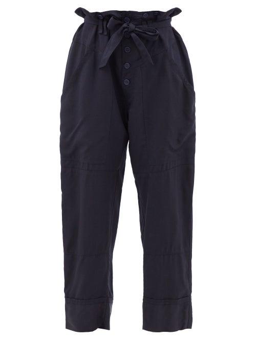 Isabel Marant Toile - Sineba Paperbag-waist Twill Trousers - Womens - Navy