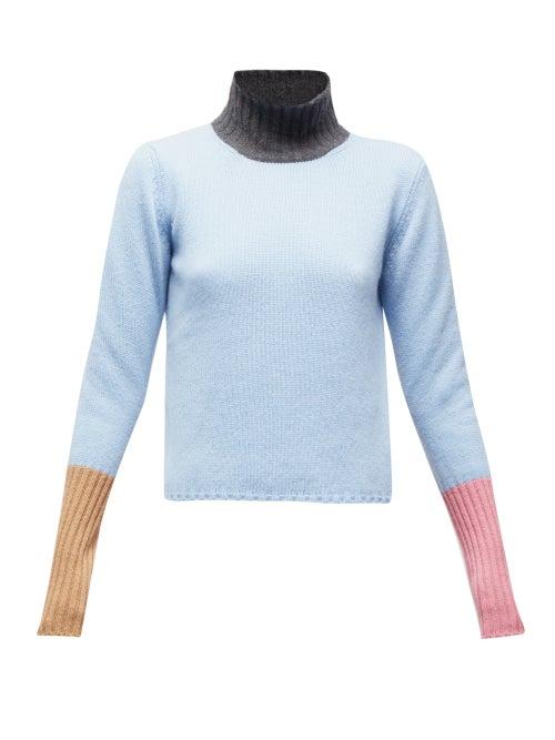 Matchesfashion.com Marni - Colour Block Roll Neck Cashmere Sweater - Womens - Blue Multi