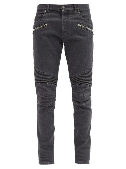 Matchesfashion.com Balmain - Ribbed-panel Slim-leg Jeans - Mens - Grey