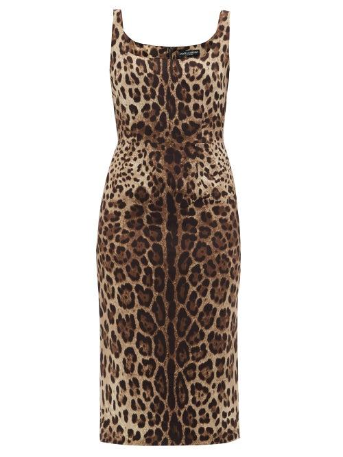 Dolce & Gabbana - Leopard-print Silk-blend Charmeuse Midi Dress - Womens - Brown