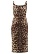 Dolce & Gabbana - Leopard-print Silk-blend Charmeuse Midi Dress - Womens - Brown