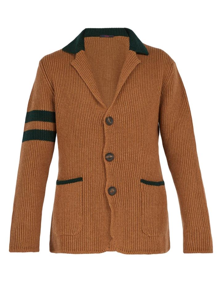 The Gigi College Contrast-stripe Wool Cardigan